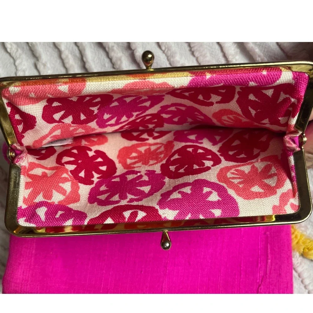 Vtg Audrey Talbott California Hot Pink Silk Clutch Kisslock Mid-Century handbag